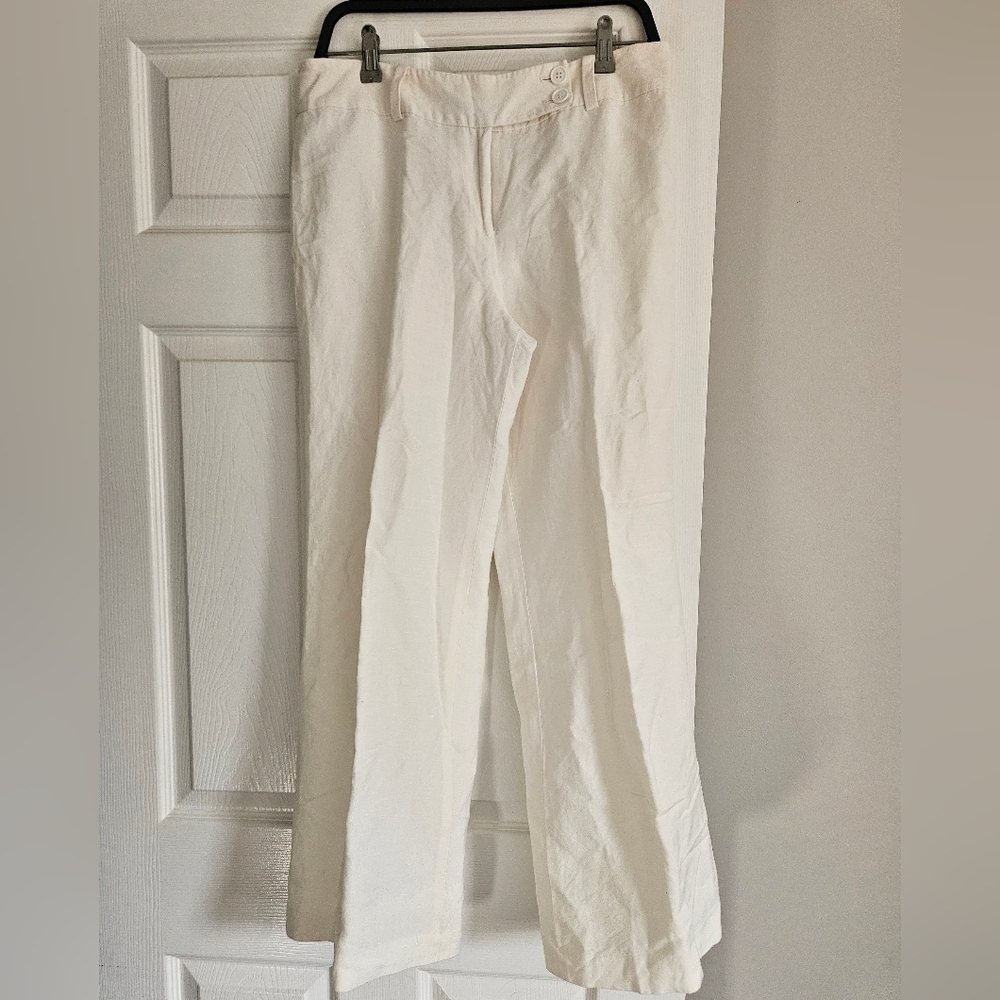 Ann Taylor Cream Straight Leg Pants Lightweight Linen Blend